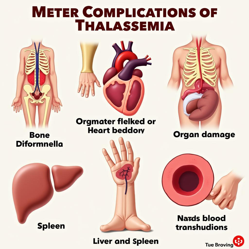 Hình ảnh minh họa các biến chứng của bệnh Thalassemia