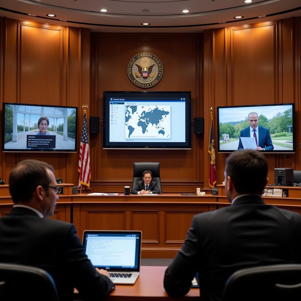 Lawyers participating in a mock trial training using digital evidence presentation tools