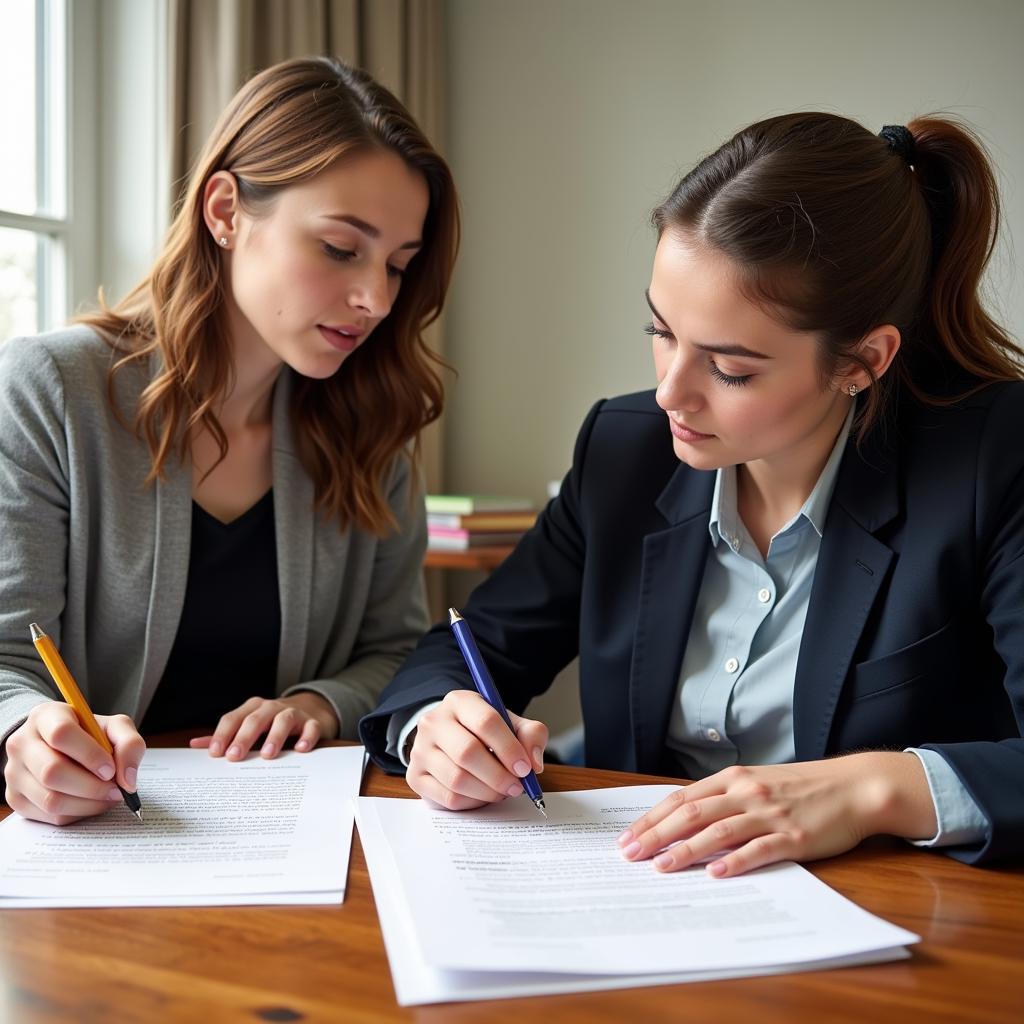 Teachers studying legal documents