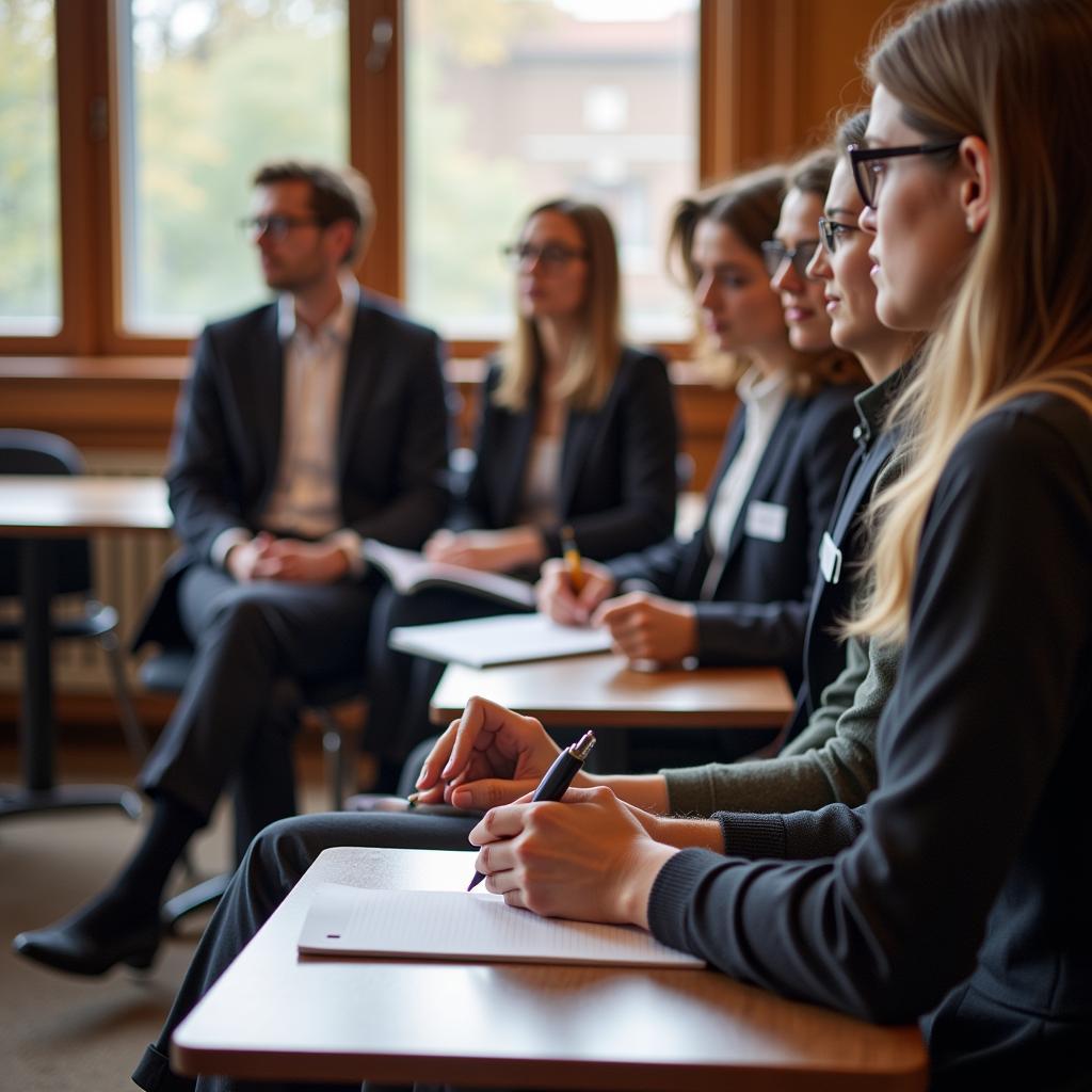 Teachers attending a legal seminar