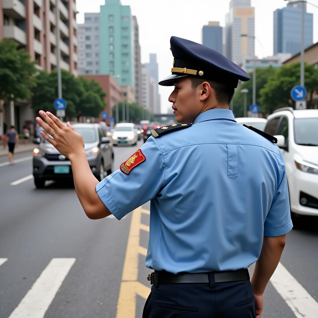 Traffic police directing traffic