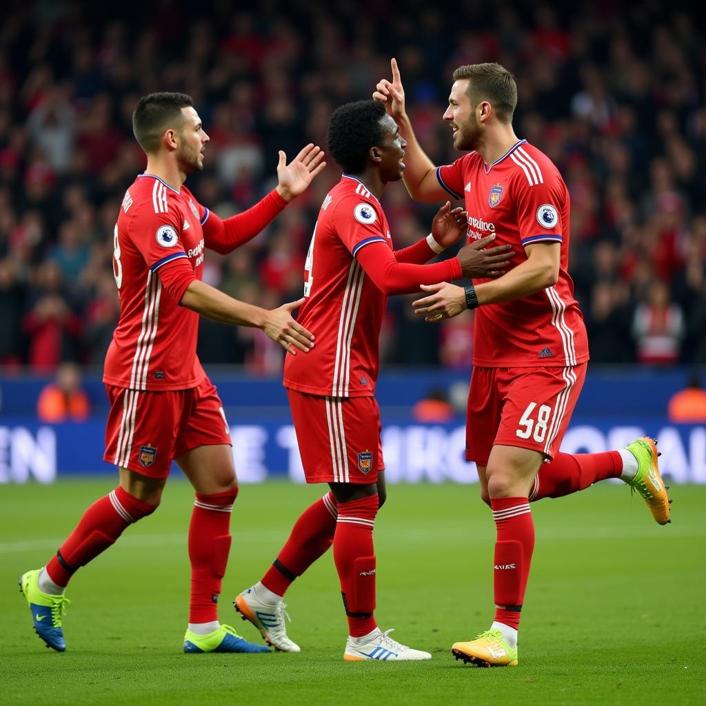 Players celebrating a goal with restraint