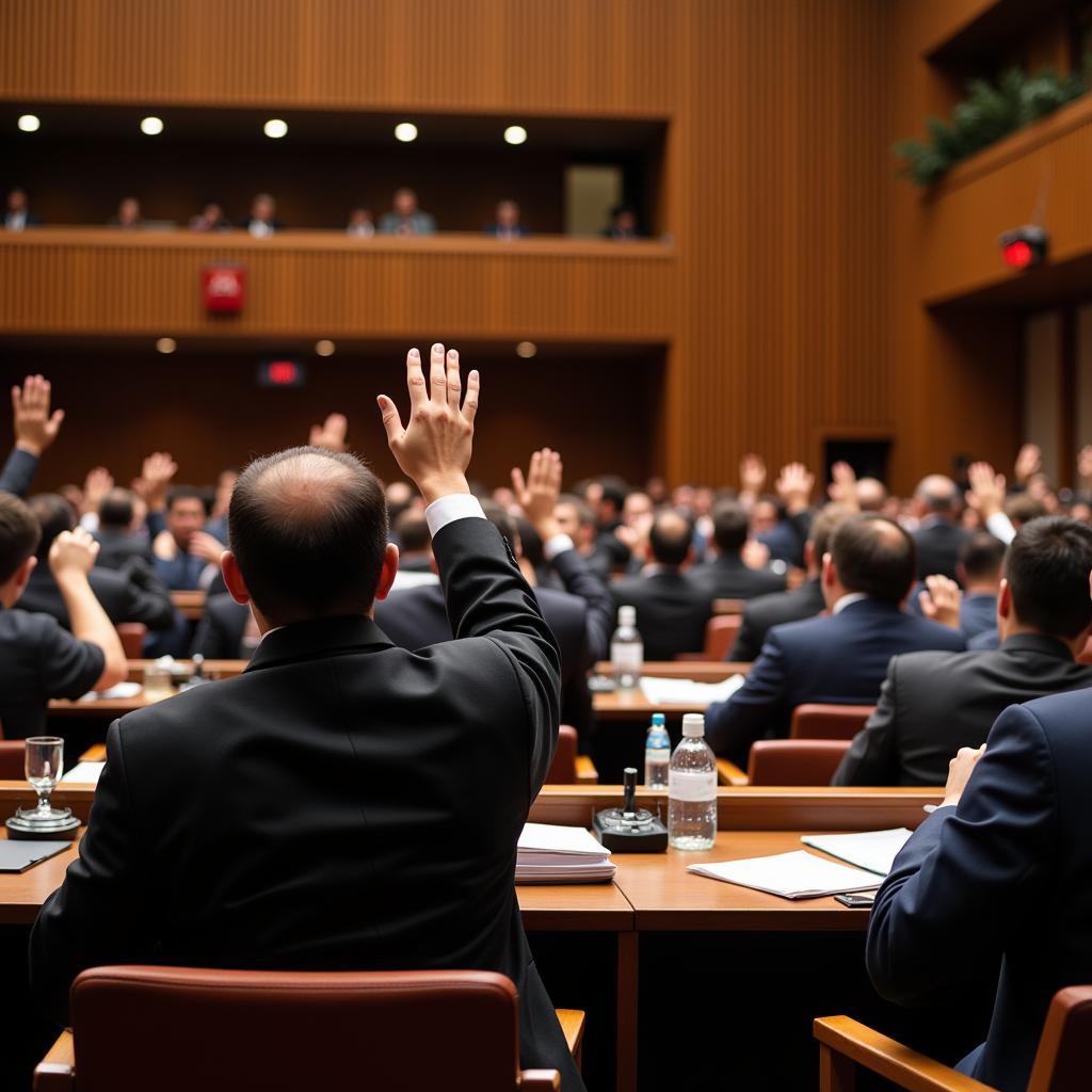 National Assembly session with delegates voting