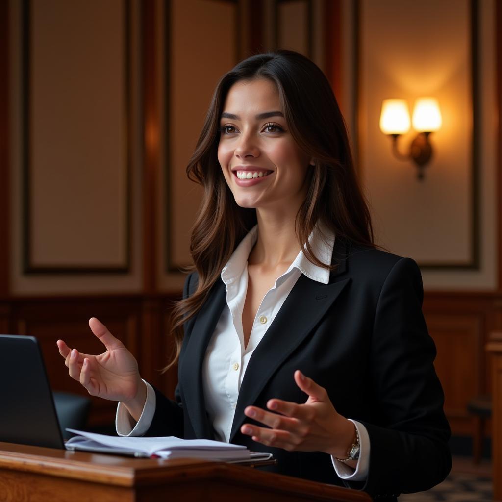 Successful lawyer in courtroom