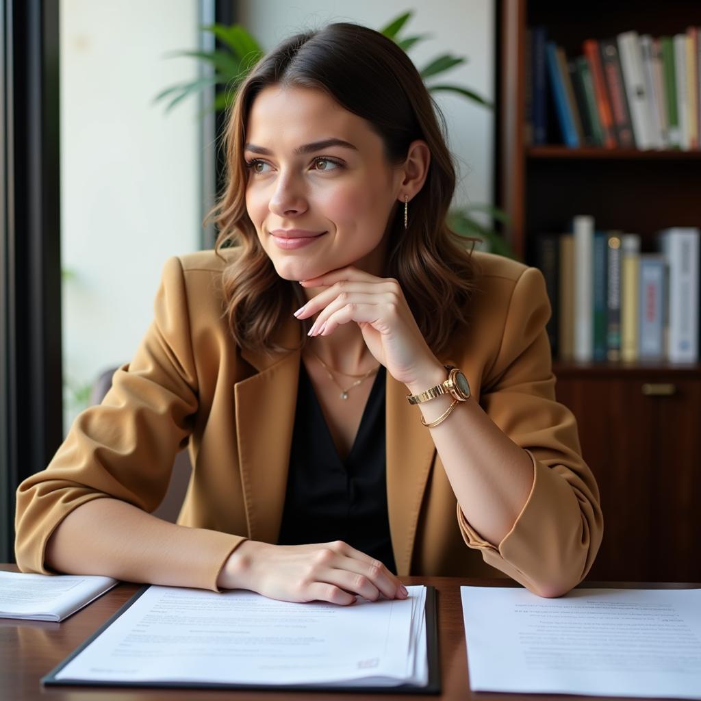 A woman thinking about a question