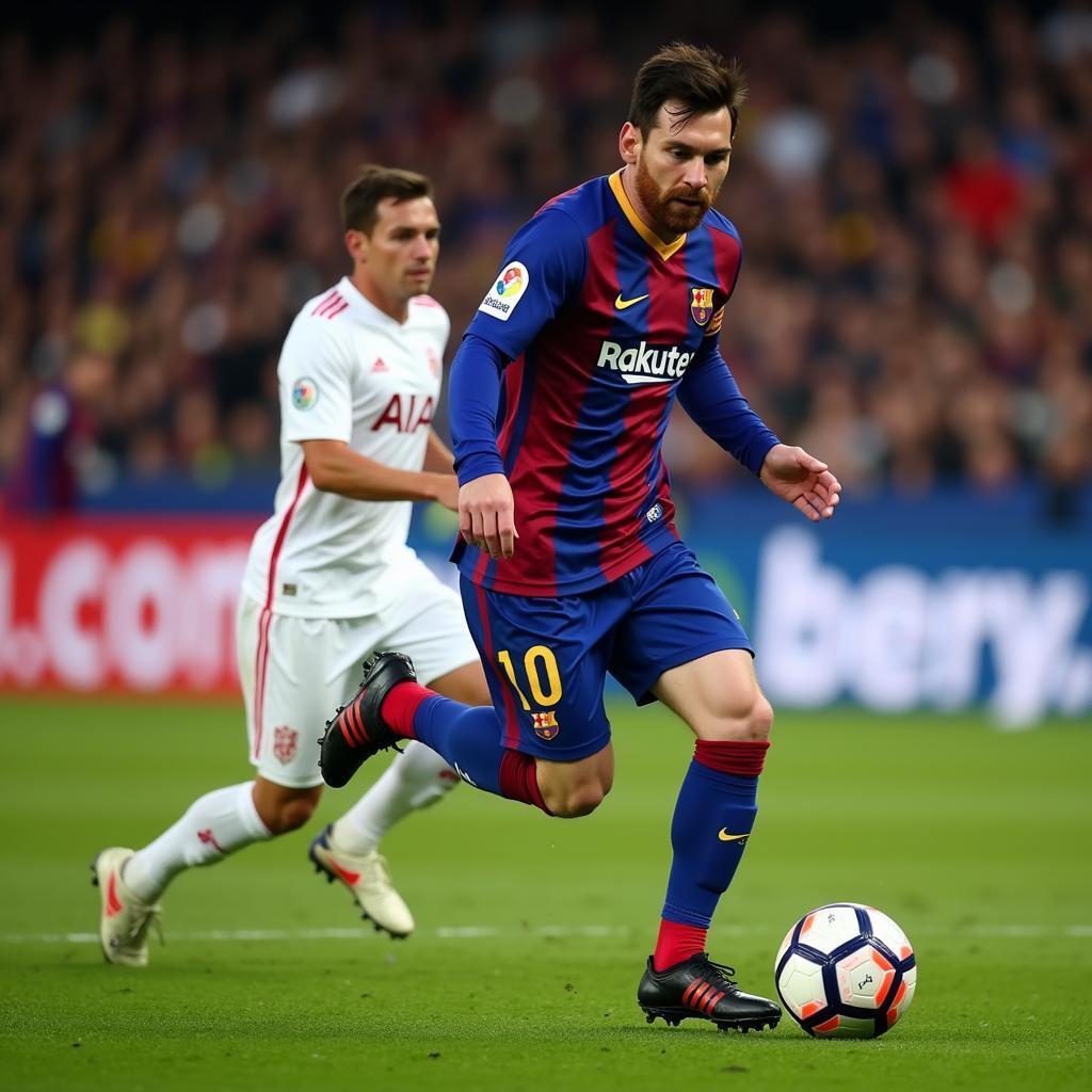 Messi tăng tốc vượt qua hậu vệ