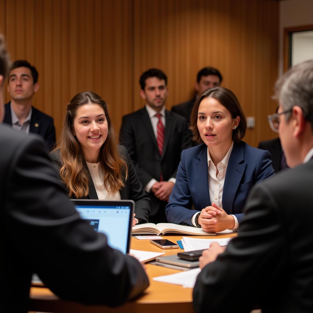 Students participating in a legal debate