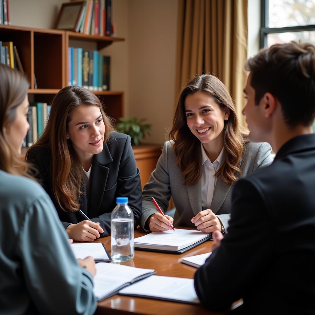 Law students engaged in a case study discussion