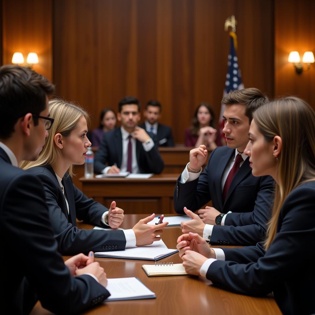 Students participating in a moot court competition