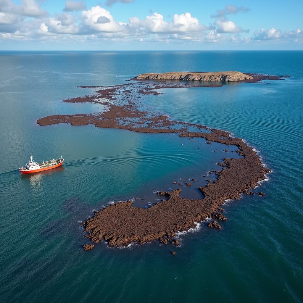 Oil spill on the sea