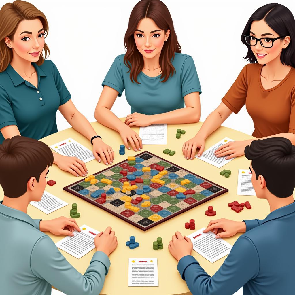 7 Giới luật trong trò chơi: Minh họa một nhóm người đang chơi board game và tuân thủ luật chơi.