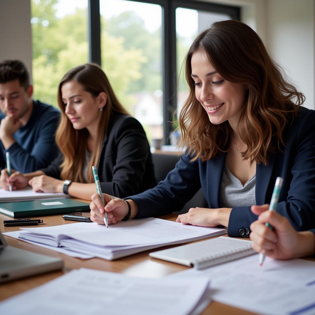 Luyện tập bài tập thuế xuất nhập khẩu: Hình ảnh sinh viên đang làm bài tập về thuế xuất nhập khẩu.