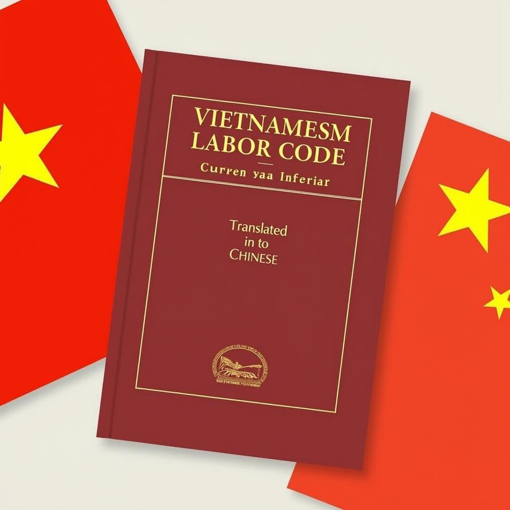 Bộ luật lao động tiếng Trung - Hình ảnh minh họa một cuốn sách Bộ luật lao động được dịch sang tiếng Trung, đặt cạnh một lá cờ Việt Nam và một lá cờ Trung Quốc.