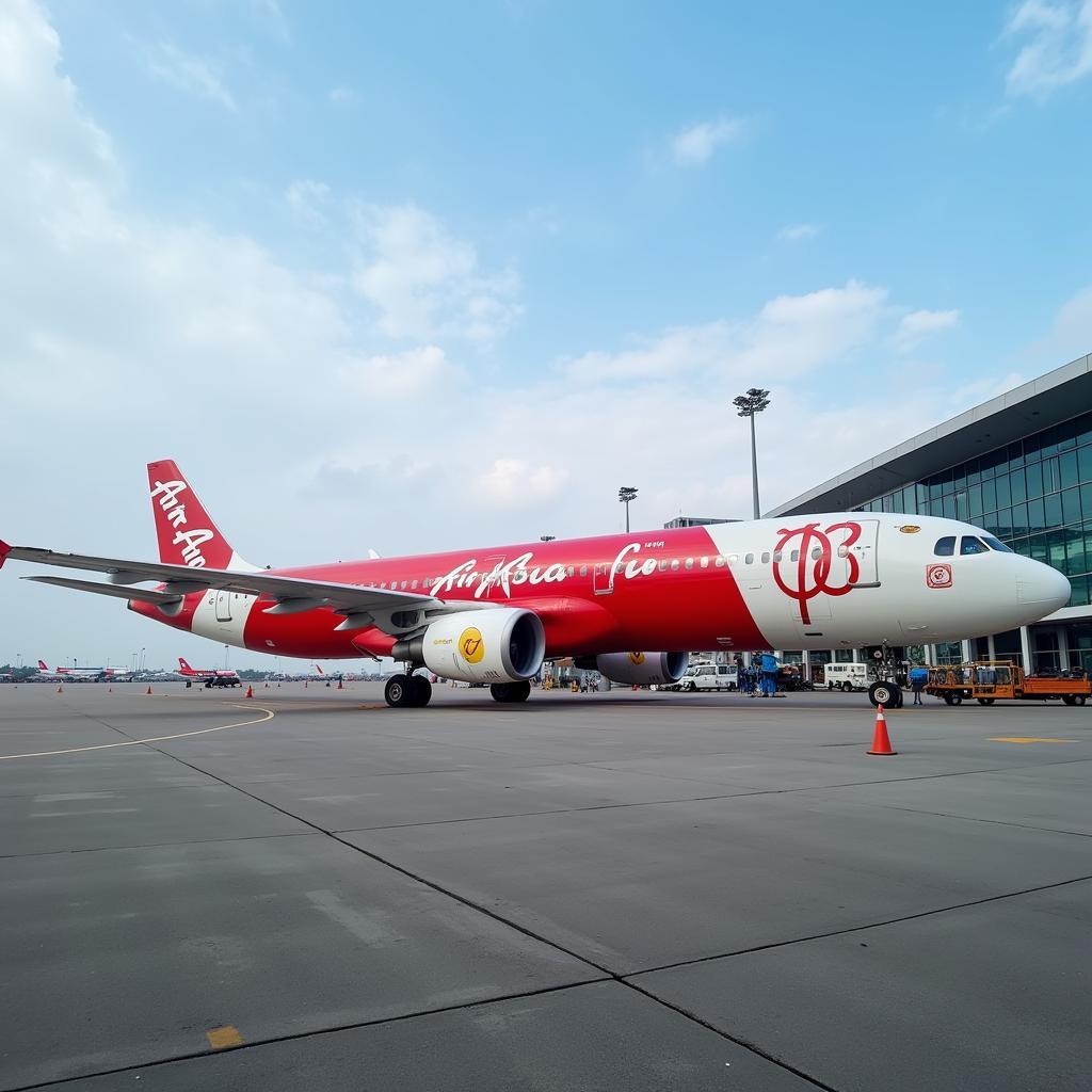 Hình ảnh minh họa máy bay Air Asia tại sân bay Việt Nam, tuân thủ luật hàng không Việt Nam.